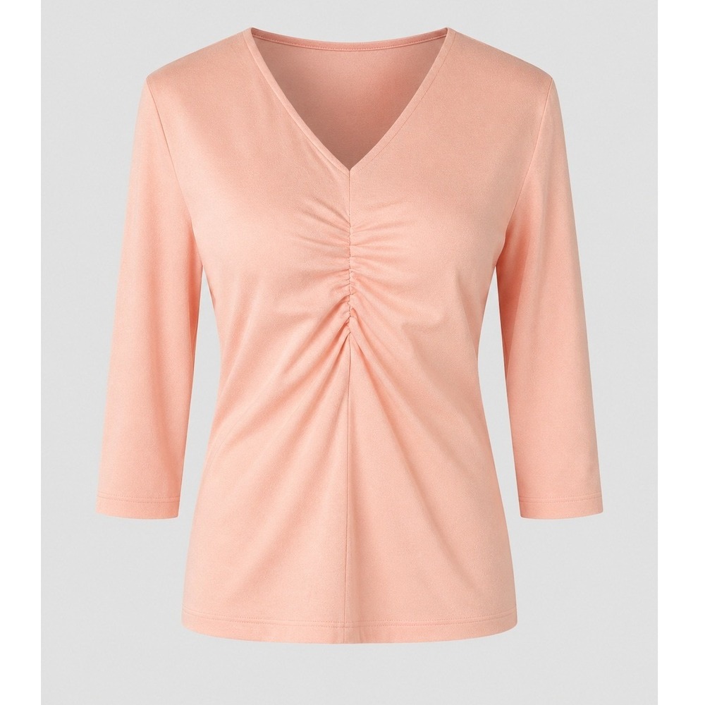 Cheryl Tiegs Peach Ruched V-Neck 3/4 Sleeve Top Small Vintage Style 12726‎